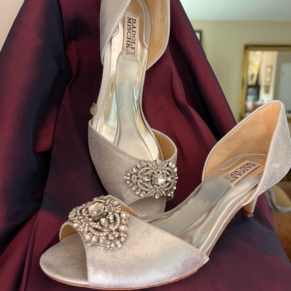 Badgley Mischka Metallic Heels with Crystal Accents